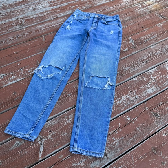 Topshop Denim - Topshop Moto Distressed Straight Leg Jeans Womens W26 L32